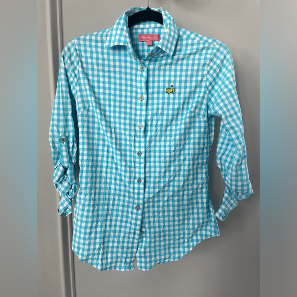 Masters Golf Magnolia Collection Turquoise Checkered Shirt
